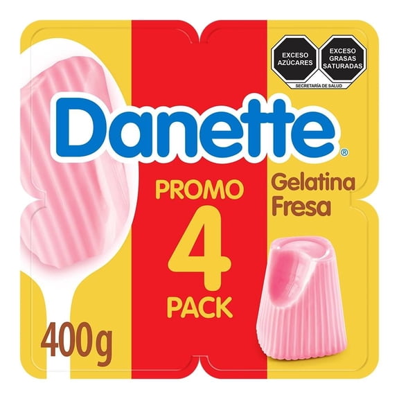 Gelatina a base de leche Danette sabor fresa 4 pzas de 100 g c/u