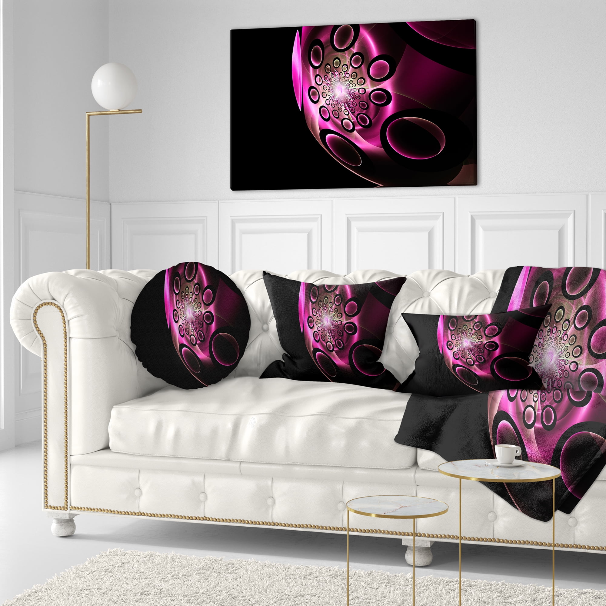 Designart Purple Fractal Sphere in Dark - Floral Throw Pillow - 12x20