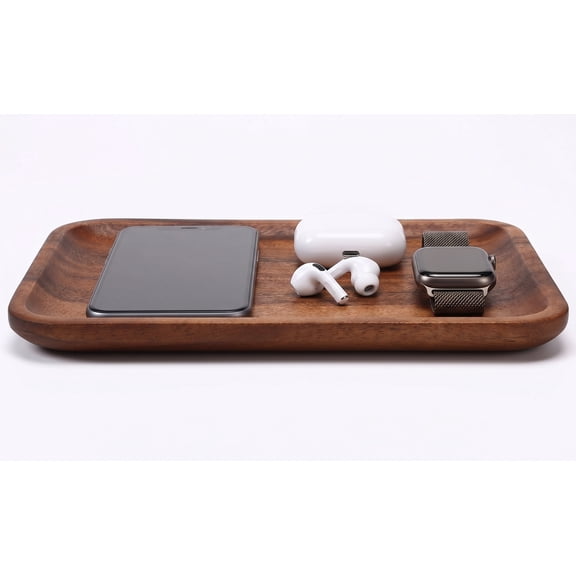 Acacia Wood Valet Tray for Men & Women – Premium Catch All Nightstand Organizer for Phone, Keys, Wallet, Watch, and Jewelry
