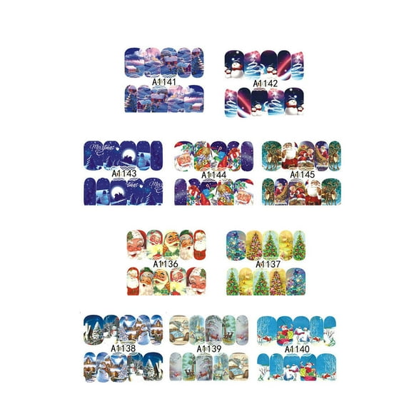 5PCS Cute Christmas Nail Art Nail Aticker New Christmas nail Year Slider Tattoo Water Decal Full Wraps Designs Decals