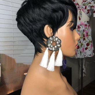 Short Wavy Synthetic Hair Wig Pixie Cut Curly Wig with Bangs  display picture 1