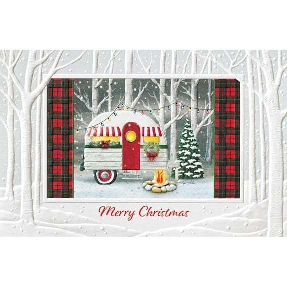 Pumpernickel Press Embossed Christmas Greeting Cards Boxed Set – Christmas Camper, 16 Count