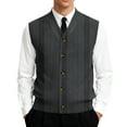 thumbnail image 2 of Vests for Men Cable Knit V-Neck Sleeveless Sweater Button Down Cardigan Fall Winter Business Casual Dark Gray 3XL, 2 of 7