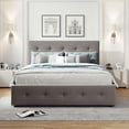 thumbnail image 3 of Harper & Bright Designs Queen Size Upholstered Platform Bed with Twin XL Trundle, Linen Queen Wooden Bed Frame 2 Drawers for Bedroom, Light Gray, 3 of 14