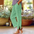 thumbnail image 2 of Womens Vertical Striped High Waisted Linen Pants Elastic Drawstring Straight Leg Side Split Full Length Trousers Summer Casual Vacation Trousers with Pockets , #01 Green, XL, 2 of 6