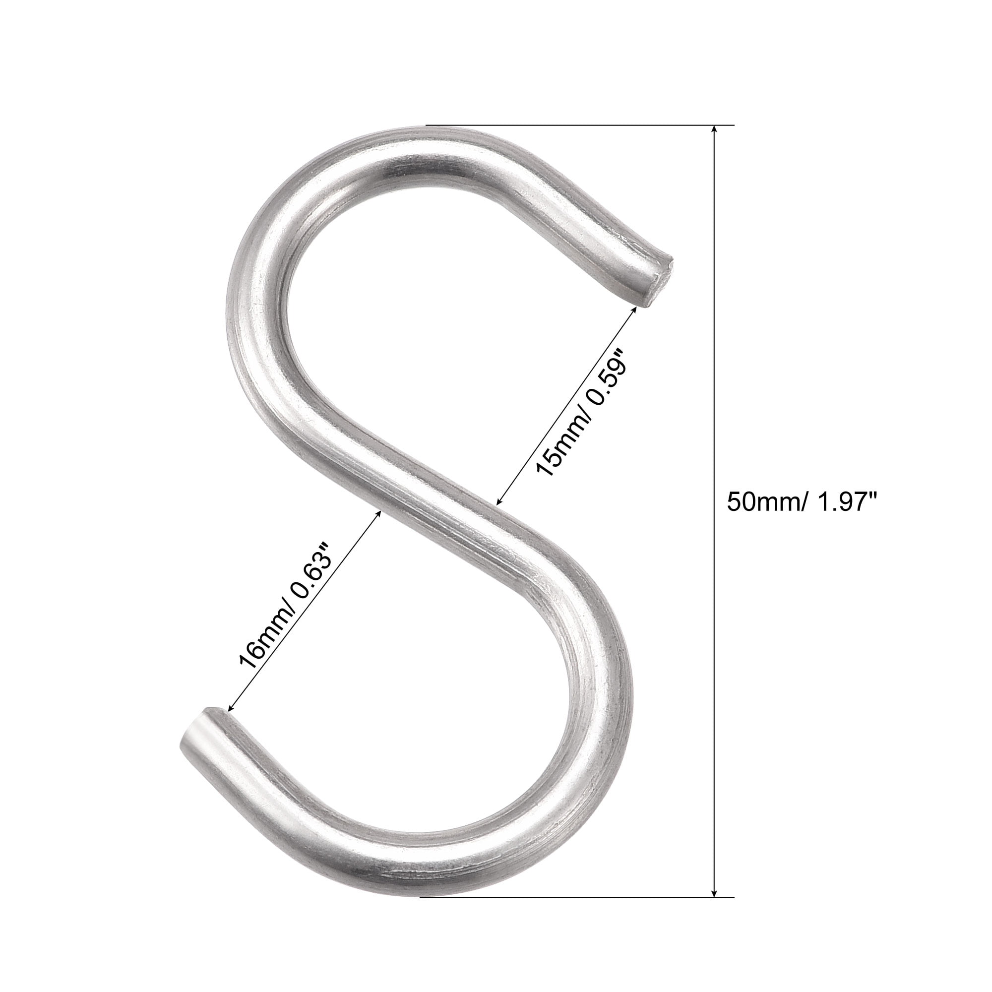 S Shaped Hooks for Hanging x10 50MM x 5MM Zinc Plated Steel