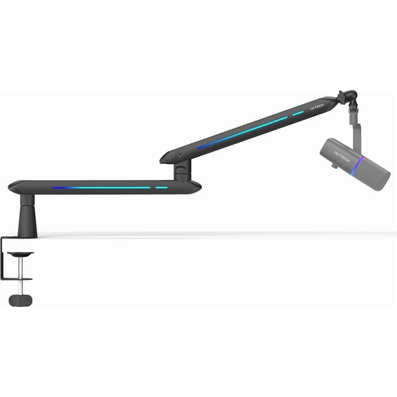 IXTECH RGB Low Profile Boom Arm for Mic, Adjustable Microphone Arm Stand with Desk Mount Clamp, Rotatable Microphone Boom Arm Mic Stand with Cable Management for Podcast Streaming Gaming Studio-BLACK