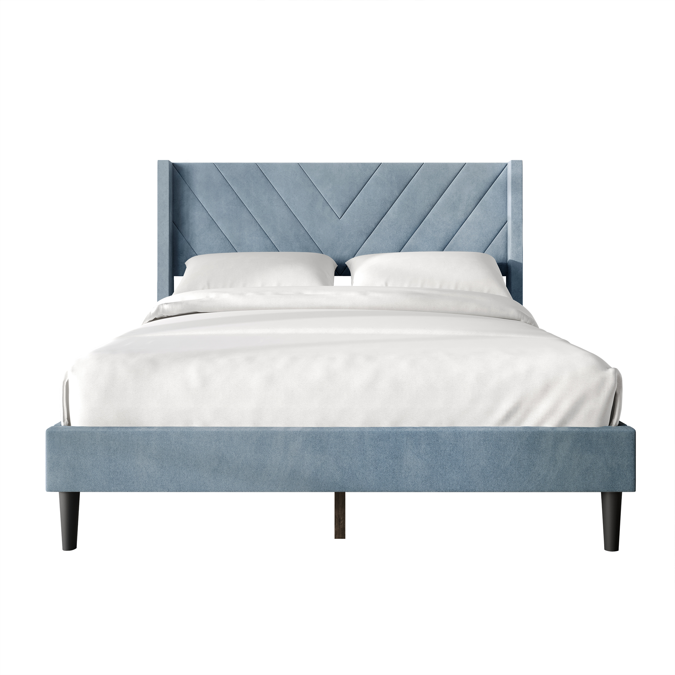 Castle Place Sophisticated Wingback Velvet Upholstered Full Platform Bed, Light Blue