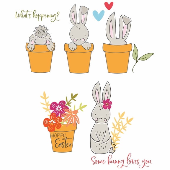Sizzix Clear Rubber Stamps Set 15PK  - Bunny Bits & Blooms by Catherine Pooler