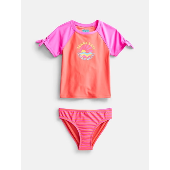 Wonder Nation Girls Rash Guard Set, 2 Piece, Sizes 4-16