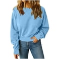 thumbnail image 2 of Womens Crewneck Cropped Sweatshirts Long Sleeve Pullover Tops with Pocket,Solid Color Pullover Top,Ladies Oversized Sweater Blue XXL, 2 of 7