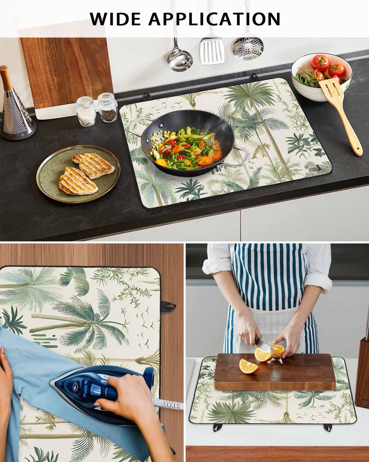 nqOlkjepod Large Induction Cooktop Protector Mat 36"x21", Green Palm Trees Stove Top Covers for Electric Stove, Tropical Summer Botanical Decorative Stove Burner Cover Mats, Glass Top Stove Cover