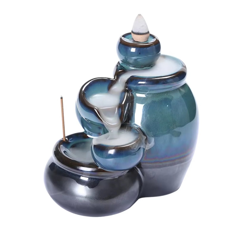 1pc Wine Jar Type Ceramic Blue Waterfall Backflow Incense Burner, Incense Stick Holder, Home Ornament (Without Incense)