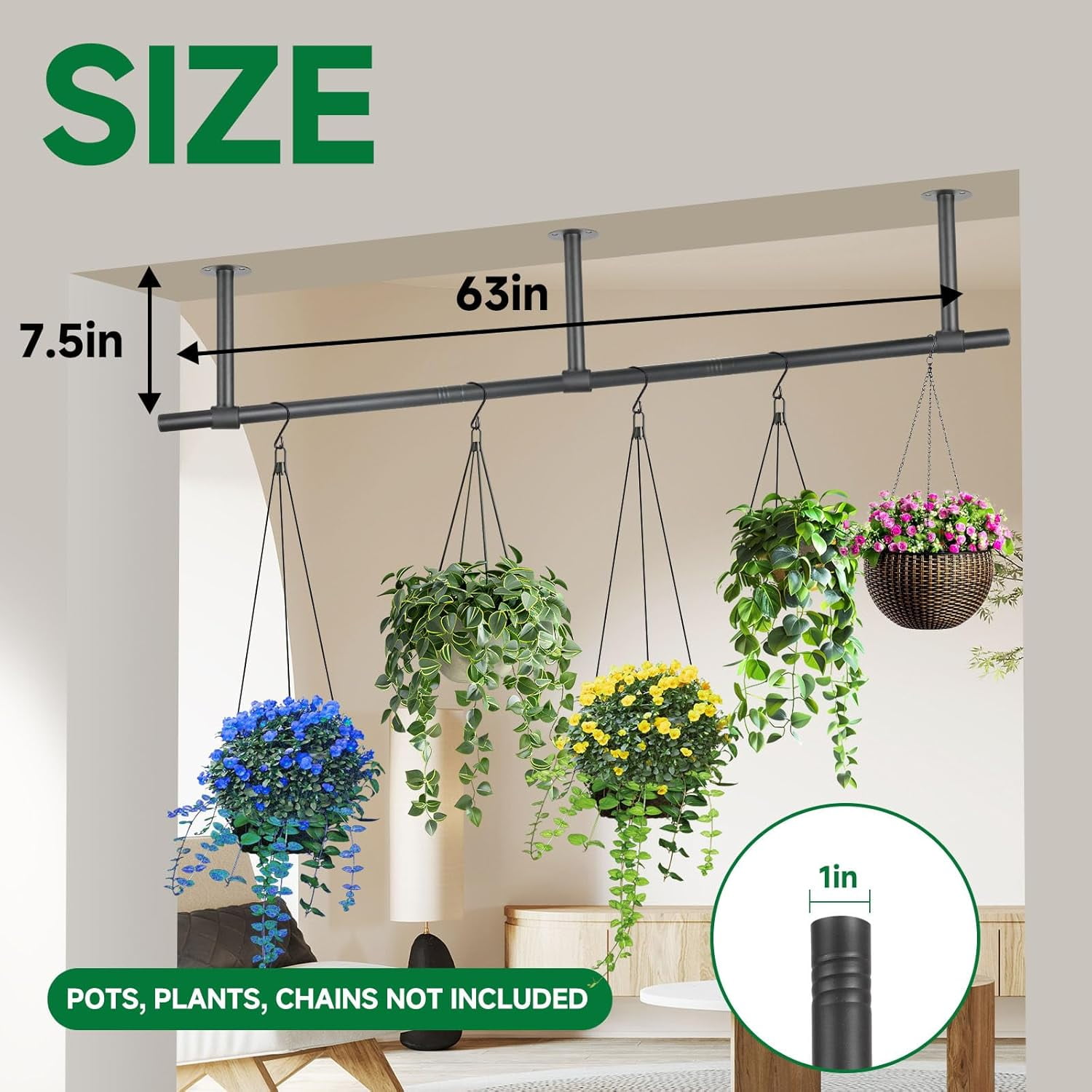 2 pcs Hanging Planters Rod – Plant Hanger Indoor for Window Ceiling, Hanging Plant Shelf for Wall Planter House Plants, Plant Shelves Metal Holder Bar 47.5In (Pots, Plants, Chains not Included)
