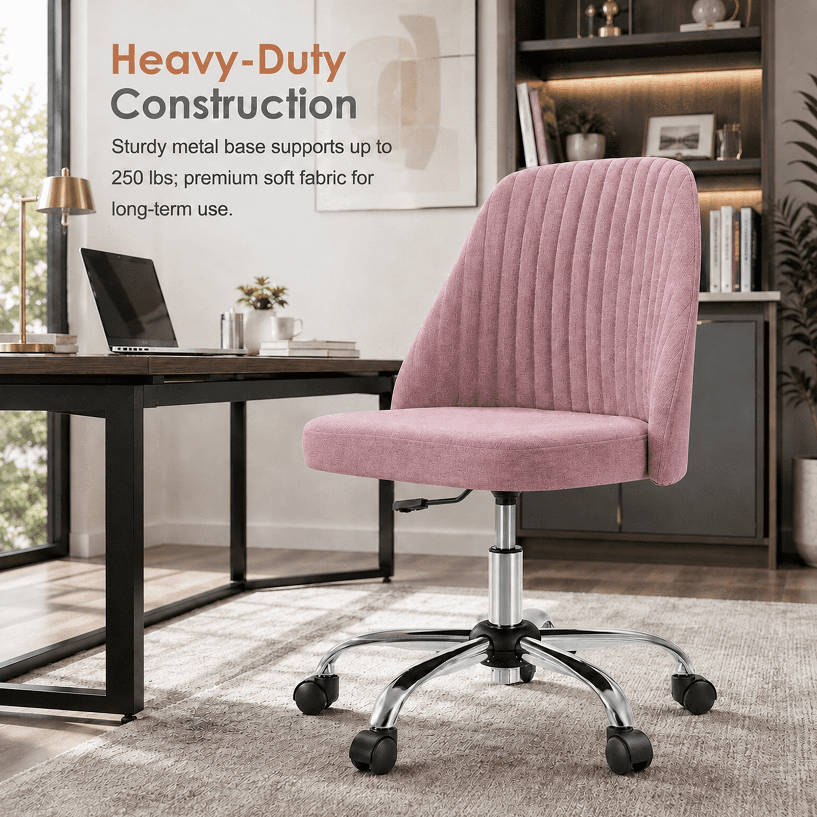 Alvantor Comfy Office Chair, Adjustable Swivel Desk Chair with Wheels, Wide Seating, Modern Fabric Vanity Chair