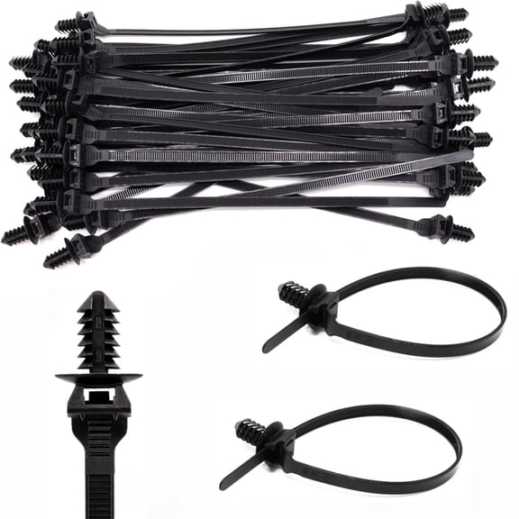 Liyquint 30Pcs Nylon Push Mount Cable Zip Tie, 8.3x0.2 In Heavy Duty Nylon Push Mount Self Locking Assortment for Indoor Wire Tying, Black