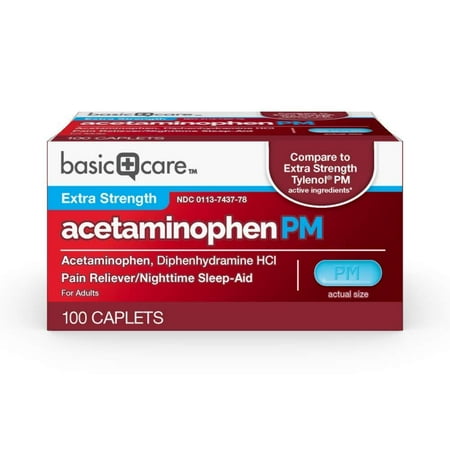 Basic Care Acetaminophen PM  Pain Reliever Plus Nighttime Sleep Aid  100 Count