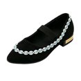 thumbnail image 1 of Willtoo Mary Jane Shoes Women Rhinestone Low Block Heel Pointed Toe Dress Flats Elastic Strap Slip On Non Slip Walking Shoes, 1 of 4