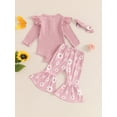 thumbnail image 4 of Suealasg Baby Girl Fall Clothes 3 6 9 12 18 Months Infant Girl Long Sleeve Floral Print Romper +Flared Pants +Headband 3Pcs Casual Autumn Outfits for Newborn Girl, 4 of 7