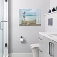 thumbnail image 5 of Beach Coastal Bathroom Wall Art Seashell Iris Pictures Blue Ocean Seascape Bathroom Wall Decor Farmhouse Flower Canvas Painting Framed Artwork for Bathroom Bedroom Living Room 16"x12", 5 of 6