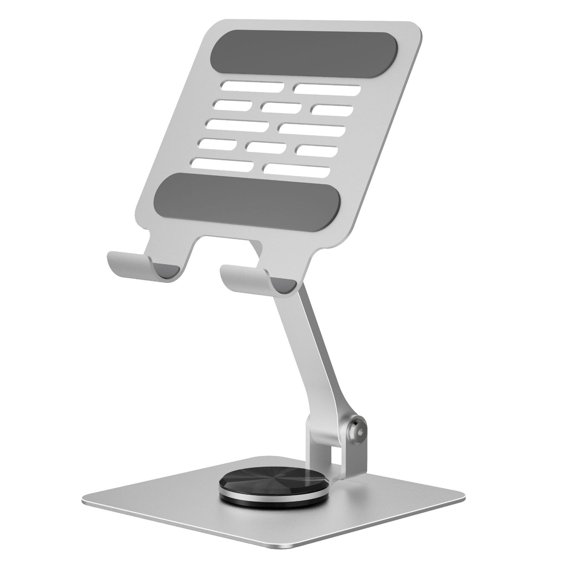 Mistaha Adjustable Aluminum Tablet Stand with 360° Rotation - Silver Desktop Foldable iPad Holder for Cooling & Customized Viewing Angle