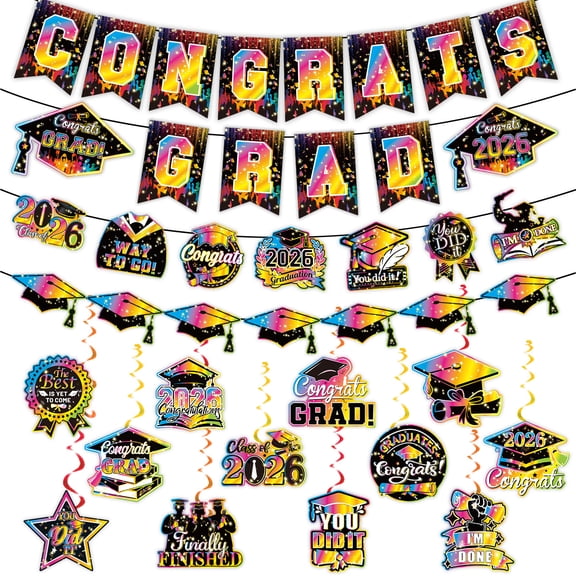 Class of 2026 Graduation Decorations,2026 Grad Banner Hanging Swirl Grade 2026 Graduation Party Supplies for Classroom Ceiling High School College Congrats Grad Graduation Party Decor Supplies