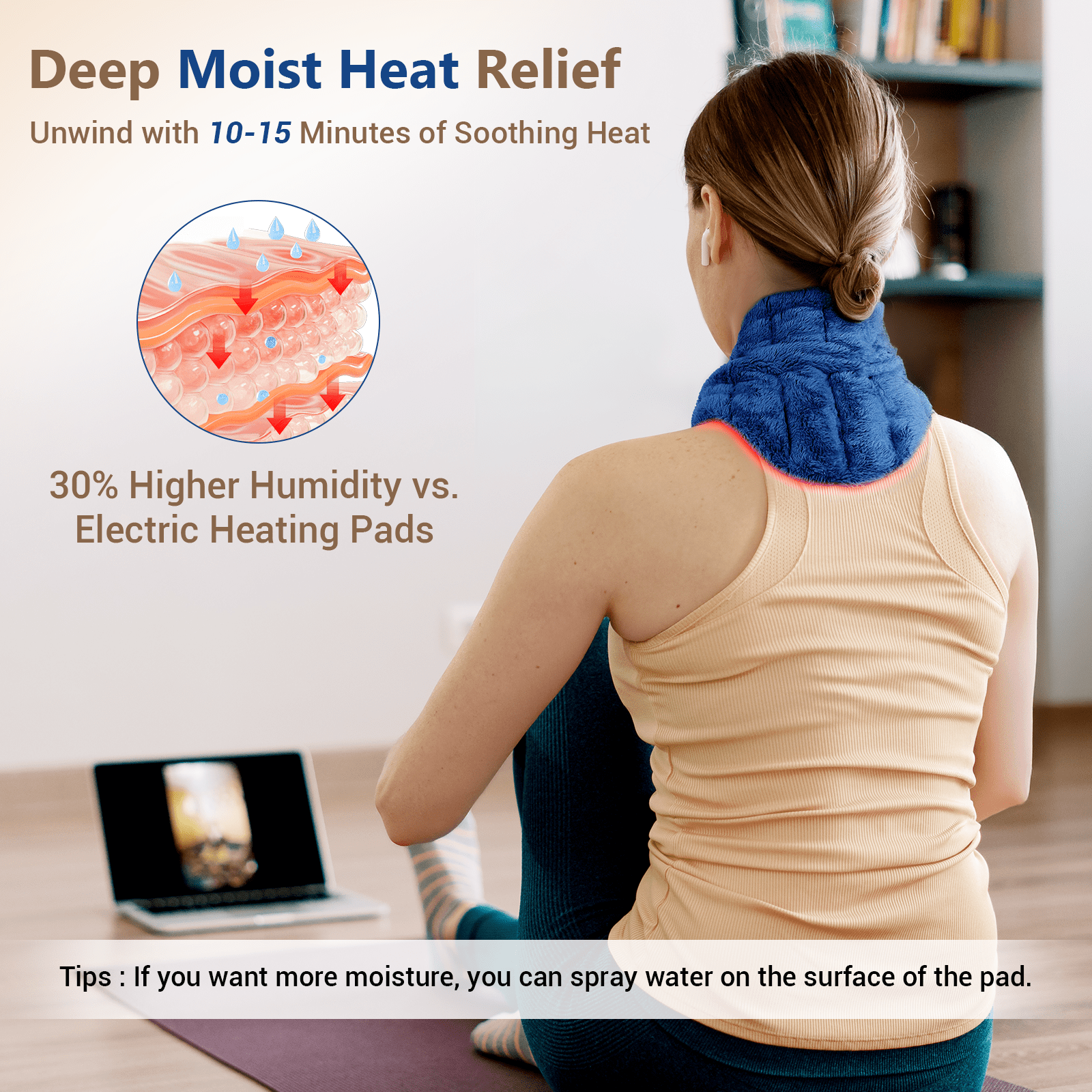 Comfytemp Microwave Neck Heating Pad, 33"×4", Hot & Cold Therapy Wrap for Soothing Muscle Pain and Tension, Blue