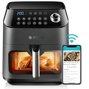 ecozy Air Fryer 6 Quart with See-Through Window Smart WiFi (100 Recipes), 11 Presets+ One-Touch Recipe Function, Dishwasher Safe, Black