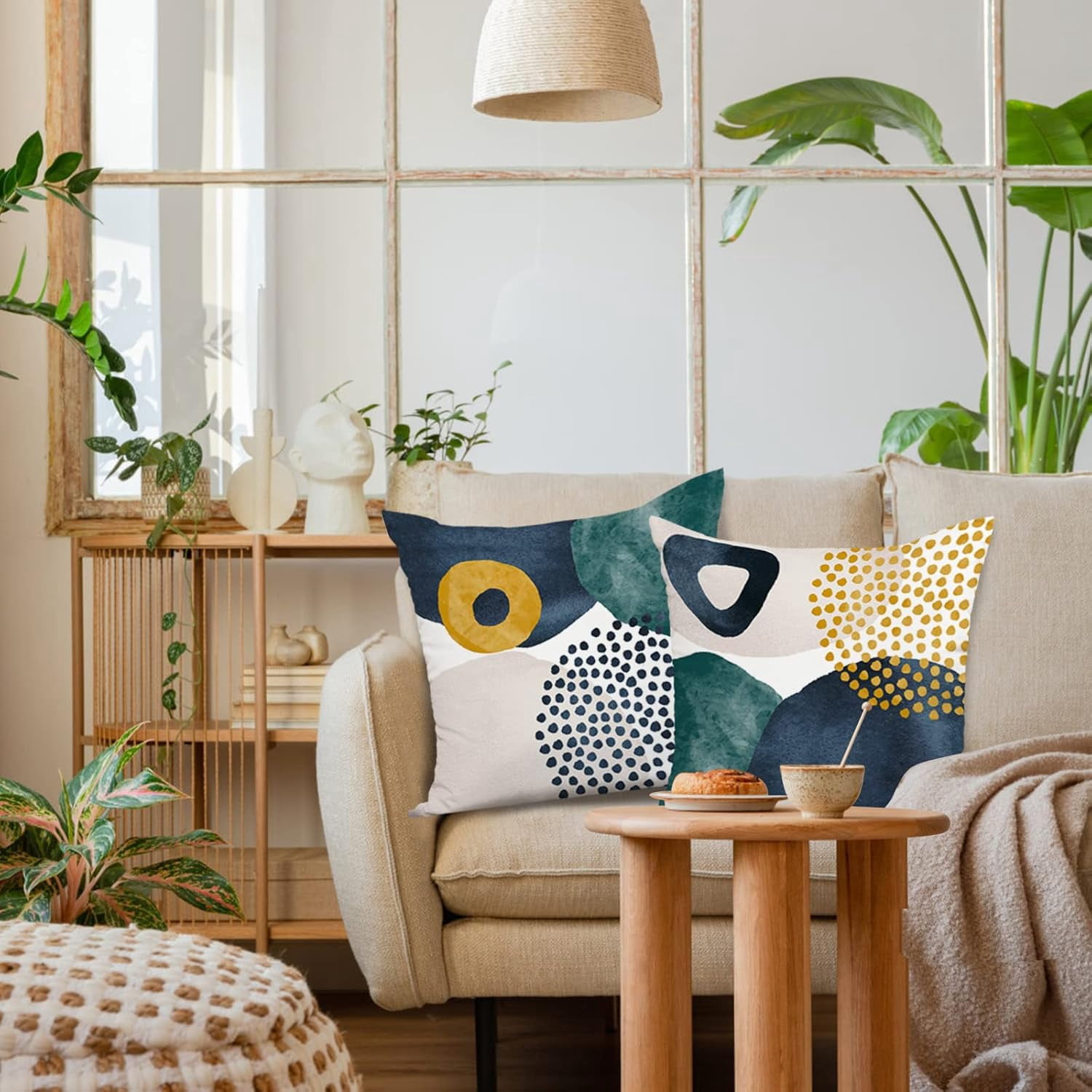 Boho Abstract Pillow Covers 18x18 Set of 4 Mid Century Modern Throw Pillow Covers Geometric Pillow Covers for Outdoor Couch Sofa Minimalist Home Decor