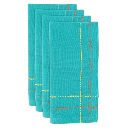 

Fennco Styles Dobby Border Woven Cotton Table Cloth Napkins 18 W x 18 L Set of 4 - Turquoise Dinner Napkins for Home Dining Table Décor Family Gathering Banquets and Speci