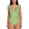 thumbnail image 2 of Yiaed Green Gingham Print Women's Ruffled One Piece Swimsuit V Neck Swimwear Slimming Monokini for Woman-Small, 2 of 8
