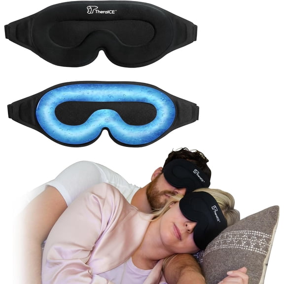Sleep Mask   Cooling Gel Relief - Sleep Eye Mask Blackout Blindfold Cold - 3D Contoured Relaxing No Pressure Eye Cover to Block Light for Comfortable Soothing Night Sleeping/Men & Women
