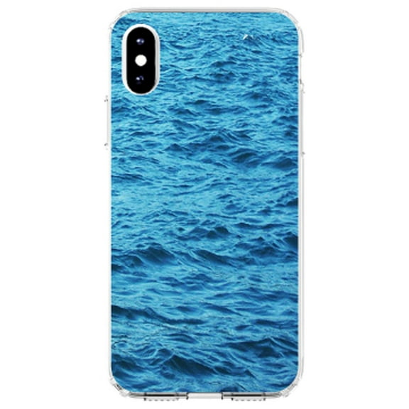 DistinctInk Clear Shockproof Hybrid Case for iPhone XR (6.1" Screen) - TPU Bumper, Acrylic Back, Tempered Glass Screen Protector - Blue Water Ocean Waves