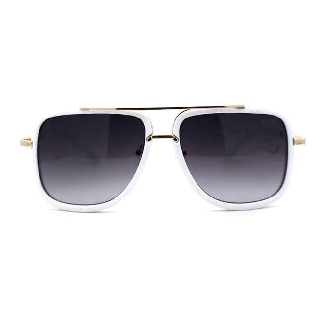Grandes Lunettes de Soleil Rectangulaires Double Pont pour Hommes Or Blanc Fumée