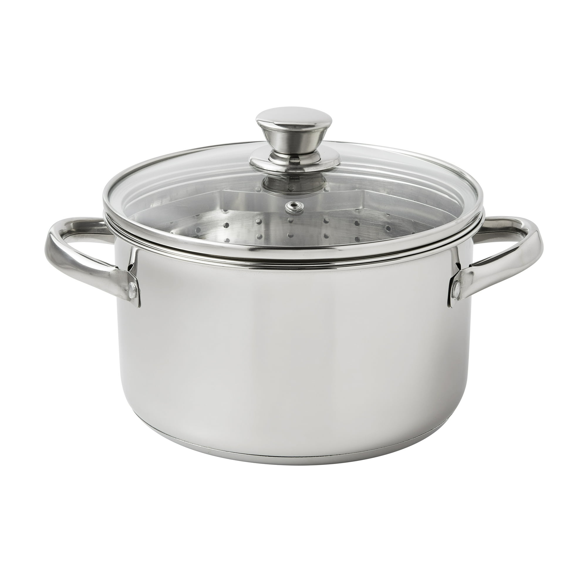 Mainstays Stainless Steel 4-Quart Steamer Pot with Glass Lid Induction Compatible Dishwasher Safe