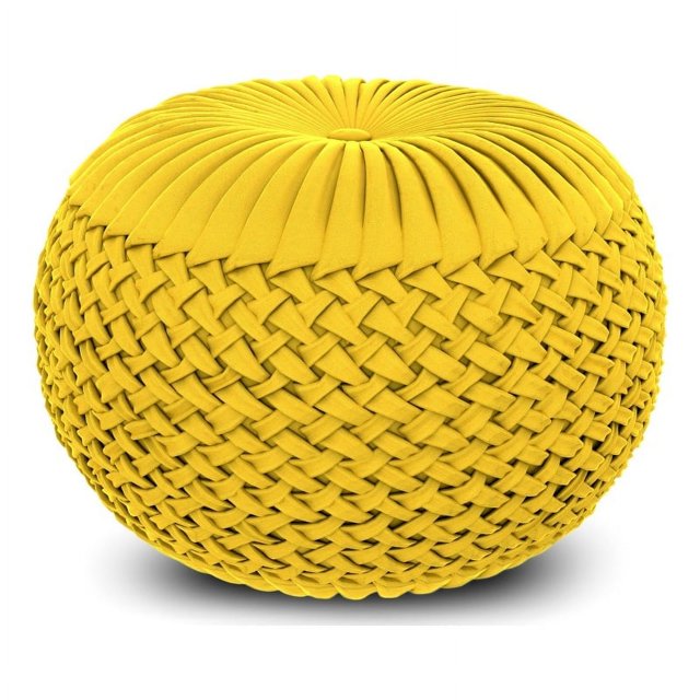 Pouf Rond Transitionnel Grafton en Tissu Velours Jaune Doré