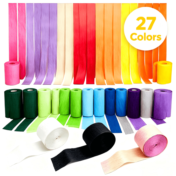 Colorful Crepe Paper Rolls for DIY Streamer Garland - Crinkled Party Decorations for Christmas, Halloween, Birthday, Wedding (1.57" x 98.4"/Roll)