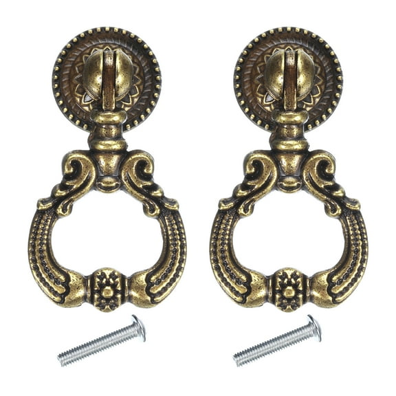2 Sets Vintage Pendant Drawer Pulls with Screws for Dresser Drawer, Bronze(2.1" Long)