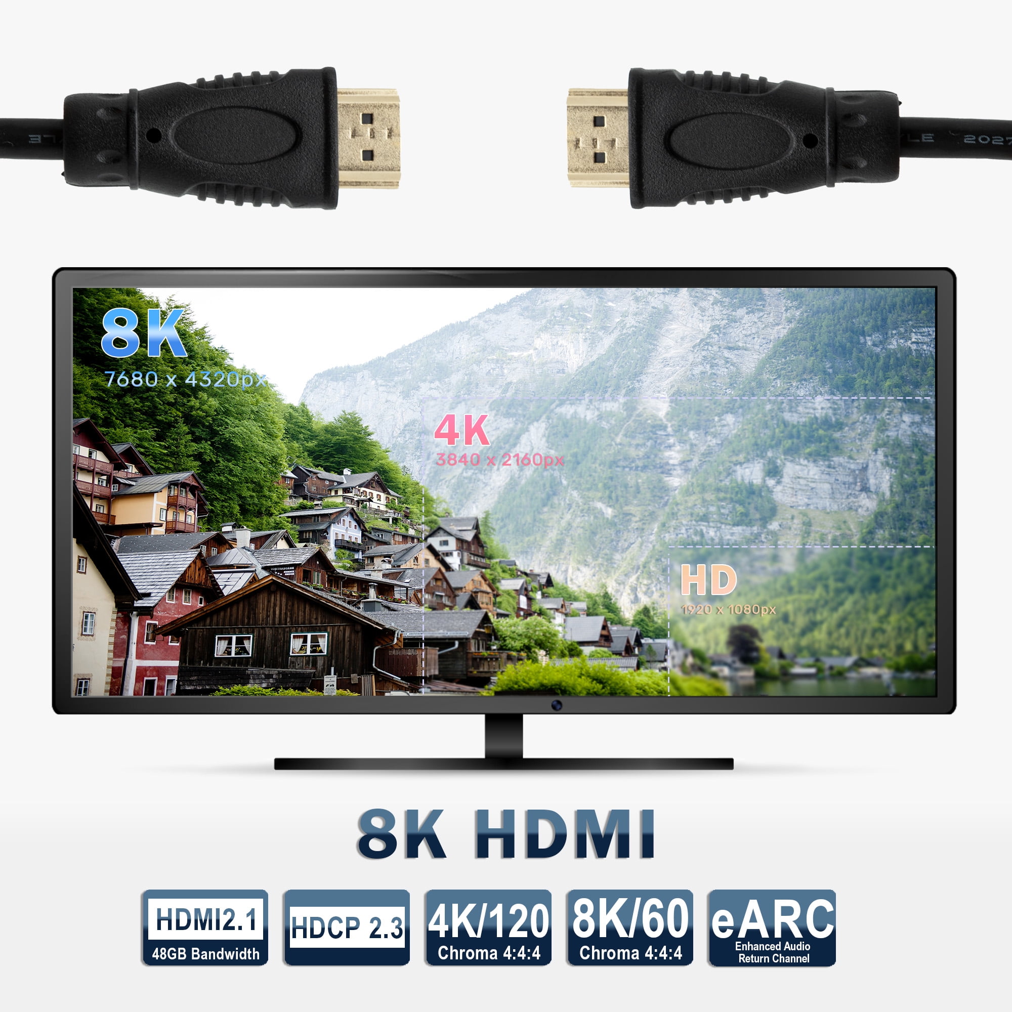 8K HDMI 2.1 Cable 6Ft. (2 Pack) | Ultra High Speed 48Gbps HDMI Cord, 4K@60Hz, 8K@120Hz, ARC & eARC, Compatible with PS5, XBOX, Apple TV, Laptop & More by J-Tech Digital
