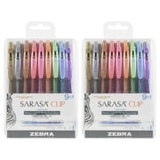 Pack of (2) Zebra Pen Sarasa Clip Retractable Gel Pen, Bold Point, 1.0mm, Shiny Assorted Colors, 9-Pack