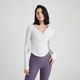 thumbnail image 3 of Chaqueta deportiva con capucha y media cremallera para mujer, ropa de yoga desnuda de alta elasticidad, top ajustado de manga larga, 3 of 4