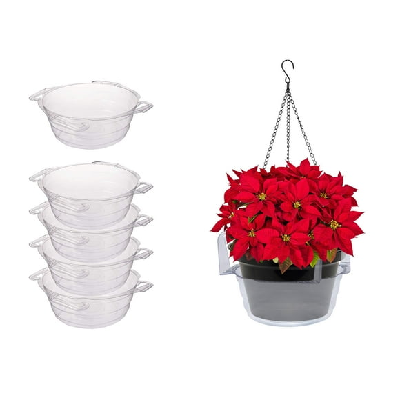 Curtis Wagner Plastics Plant Hanging Basket Drip Pans (5-Pack) - Clear, Round (Diameter = 7.37" Base, 10" Top, 3.7" Depth) Thin Plastic Indoor Outdoor