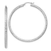 JEWELRY STORES NETWORK Sterling Silver 3 mm Diamond-cut Fancy Large Hinged Hoop Earrings 55x55 mm