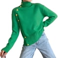 thumbnail image 2 of Women'S Long Sleeve Sweater with Gold Buttons Loose Fit Knitted Pullover Casual Tops Green XXL, 2 of 7