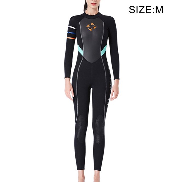 Maillot de Bain 3MM Multicolore Col Rond une Pièce Manches Longues Snorkeling Élastique Réglable Ensemble Rond Élastique Vêtements de Bain Noir m