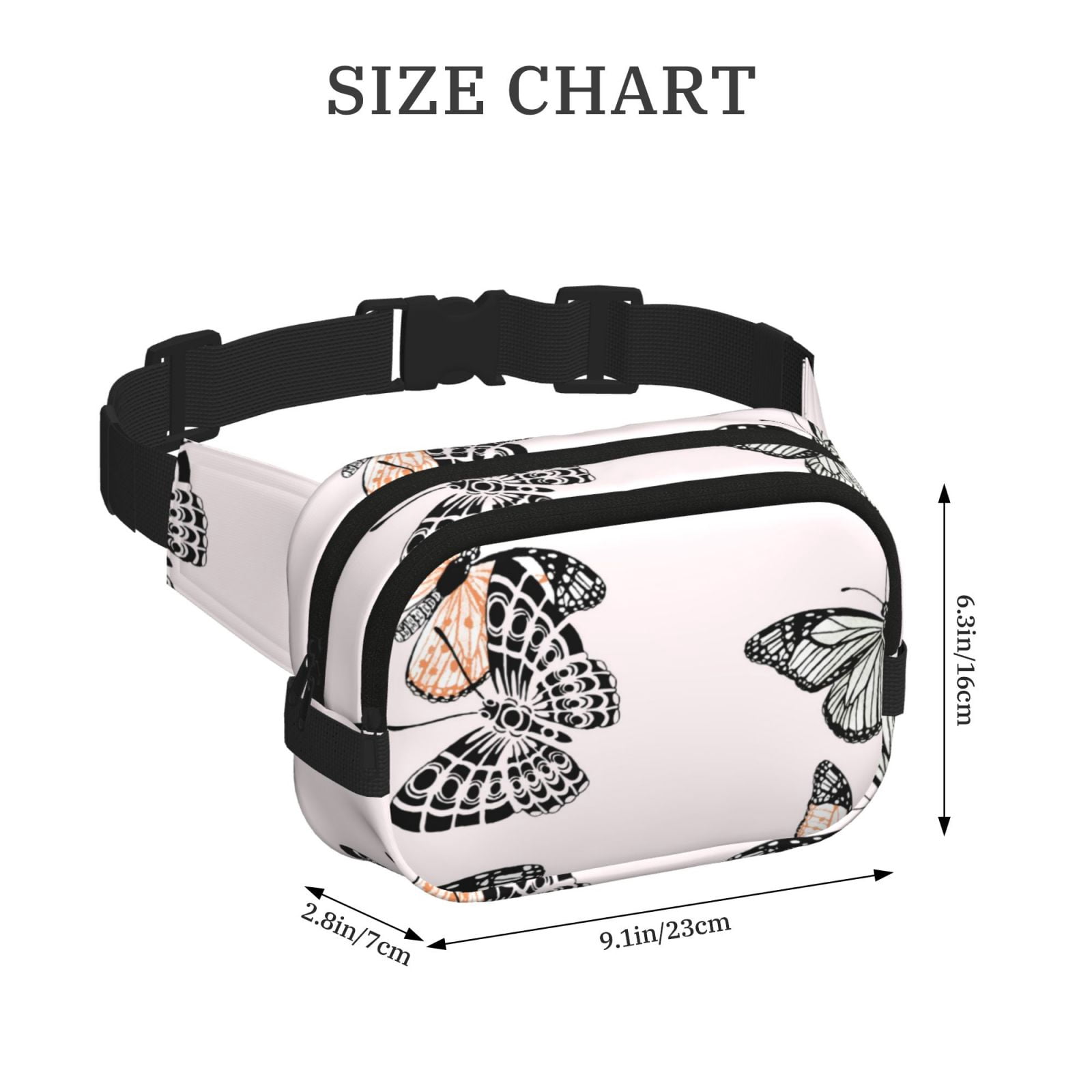 Picia Beautiful Butterfly Print Square Double-Layer Waist Bag Mini Adjustable Waist Belt Bag Exercise Running Travel Hiking