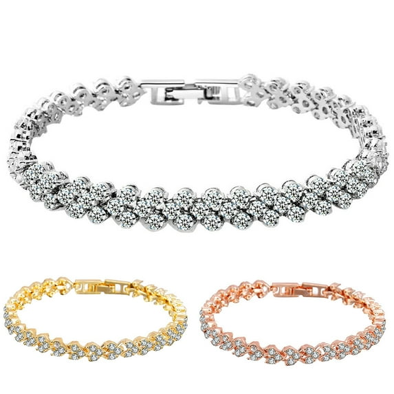 D-GROEE Dainty Link Chain Bracelet Charm Bracelet Trendy Rhinestone Inlaid Jewelry Gift for Women