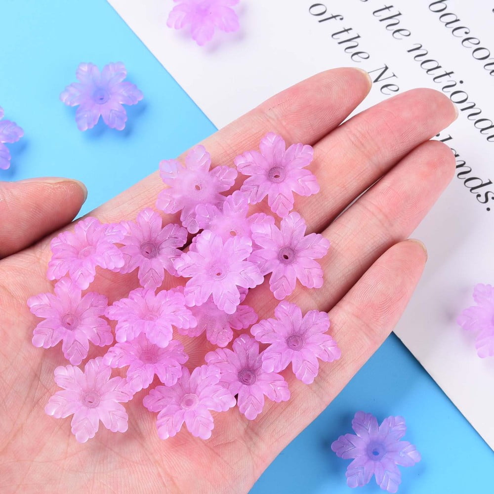 500g Transparent Acrylic Beads Frosted Flower Violet 21x19x5.5mm Hole: 1.6mm about 930pcs/500g