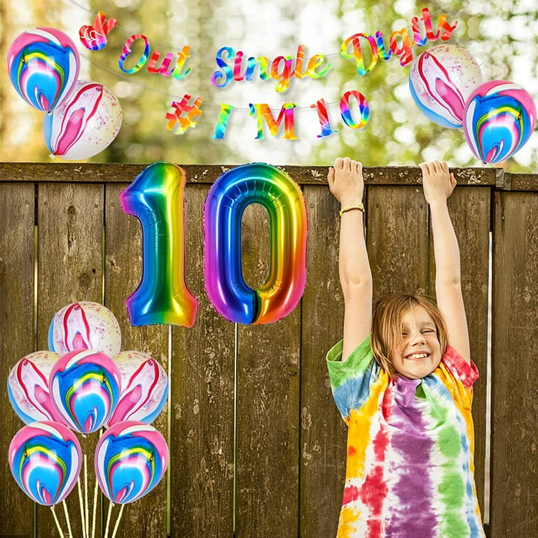 Tie Dye 10th Birthday Decorations for Girl, Double Digits 10th Birthday  Party Decorations with Happy Birthday Out Single Digits I’M 10 Banner, Tie  Dye