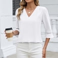 thumbnail image 6 of Craaazy Women's Solid Color V Neck 3/4 Length Sleeve Wrinkled Business Tops Gifts, 6 of 9
